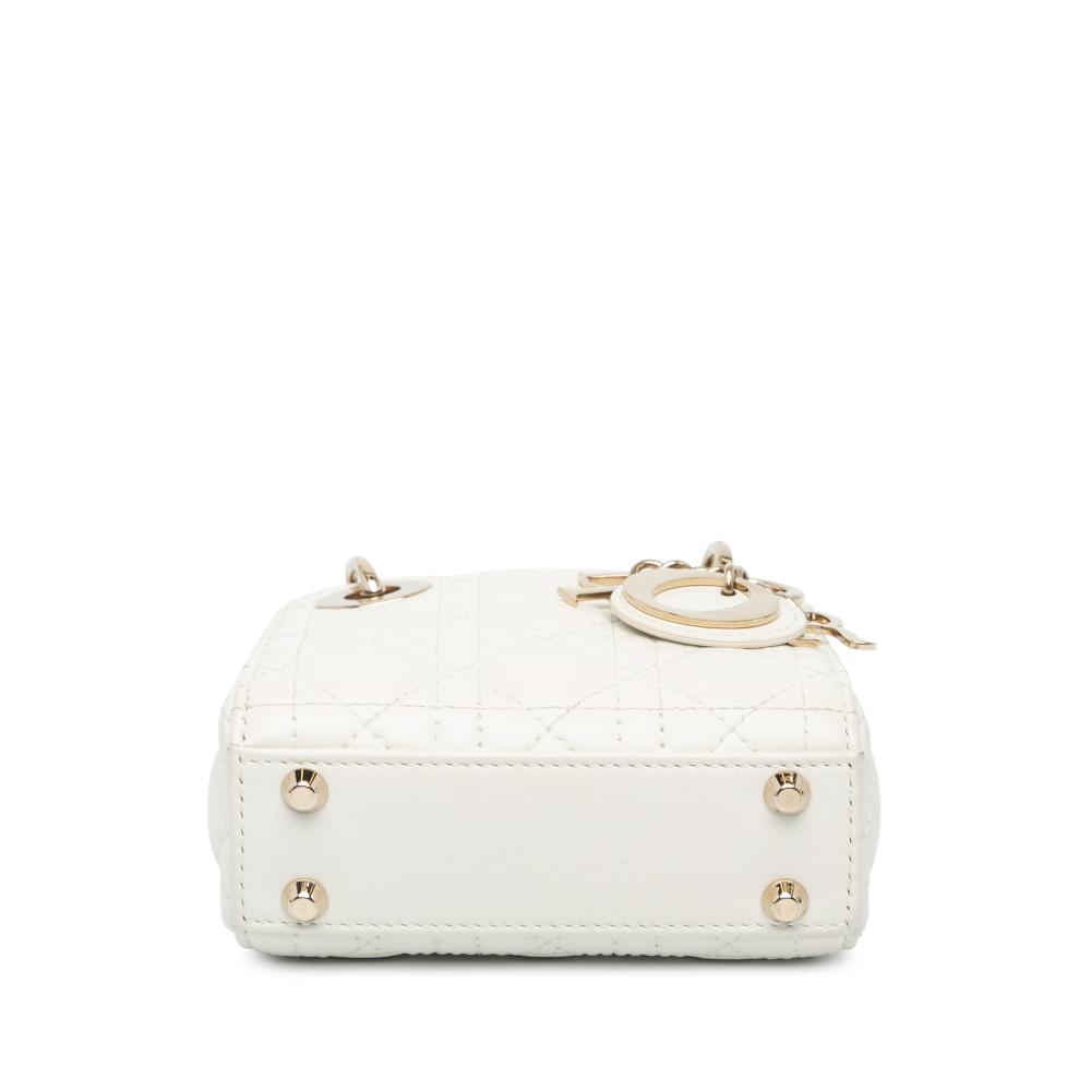 Christian Dior AB Dior White Lambskin Leather Leather Micro Lambskin Cannage Lady Dior Italy