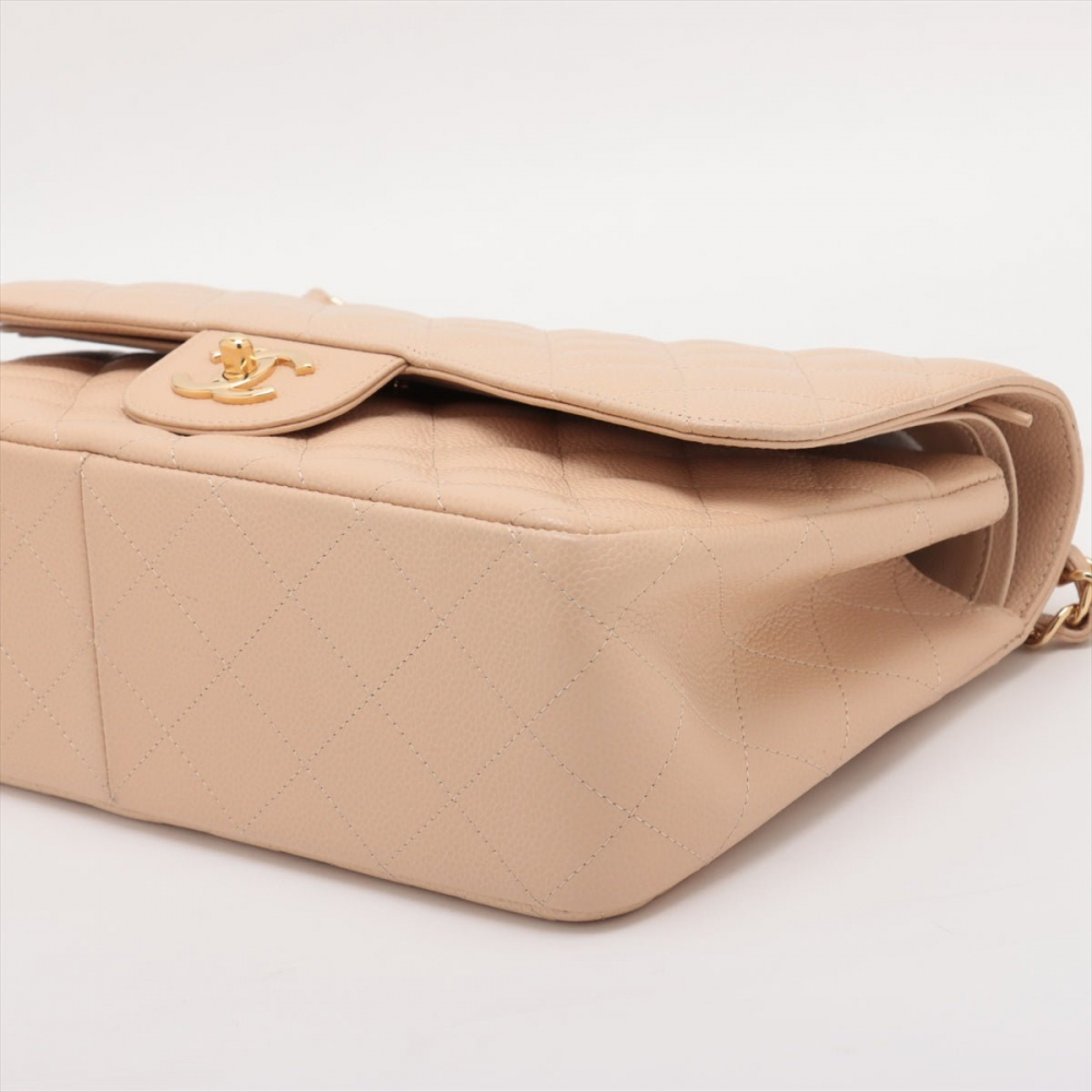 Chanel Classic Double Flap Jumbo Matelassè Caviar Leather 2-Ways Flap Handbag Beige