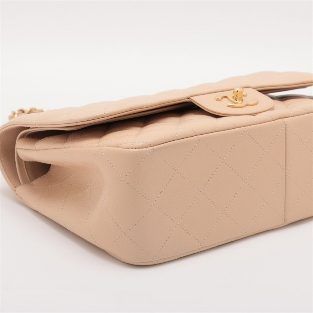 Chanel Classic Double Flap Jumbo Matelassè Caviar Leather 2-Ways Flap Handbag Beige