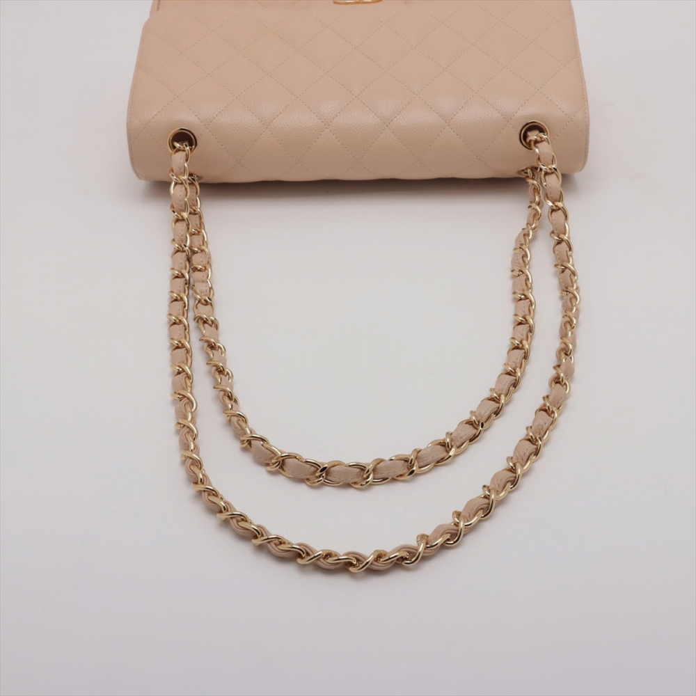 Chanel Classic Double Flap Jumbo Matelassè Caviar Leather 2-Ways Flap Handbag Beige