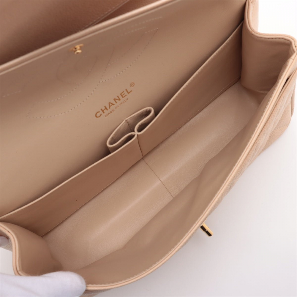 Chanel Classic Double Flap Jumbo Matelassè Caviar Leather 2-Ways Flap Handbag Beige