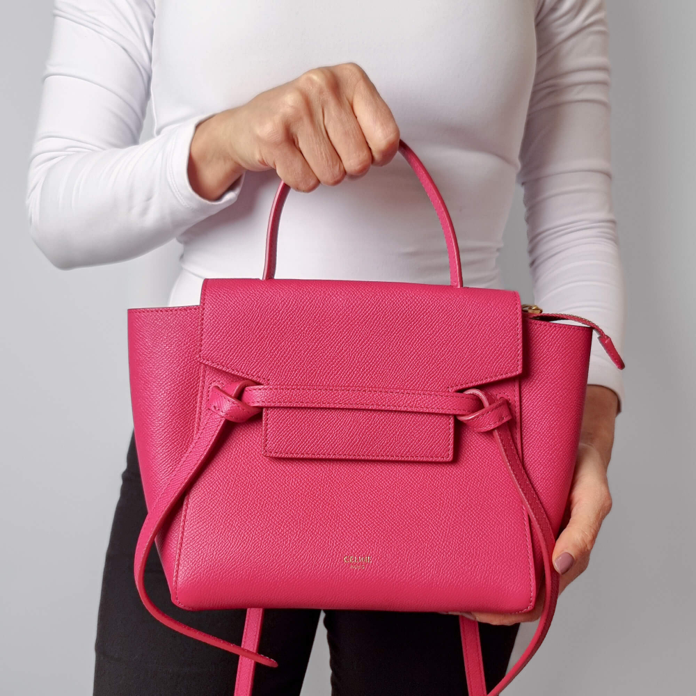 Celine Belt Bag Nano Grained Calfskin Leather 3-Ways Tote Bag Pink