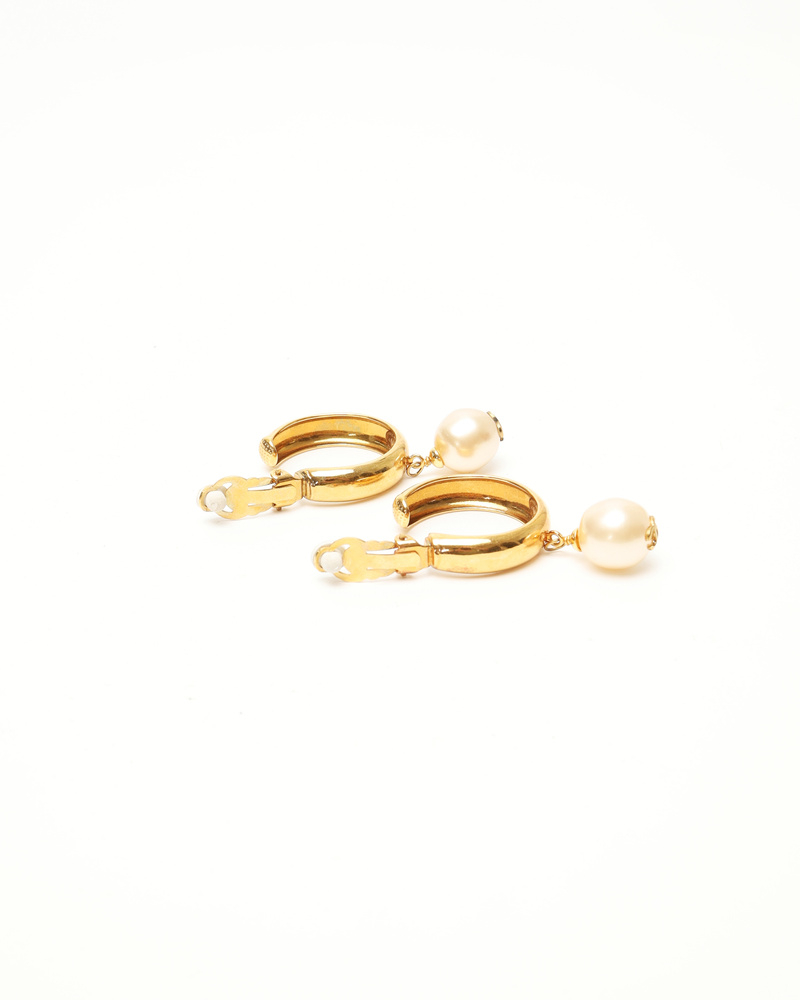 Chanel Cc Hoops With Pearl Earrings