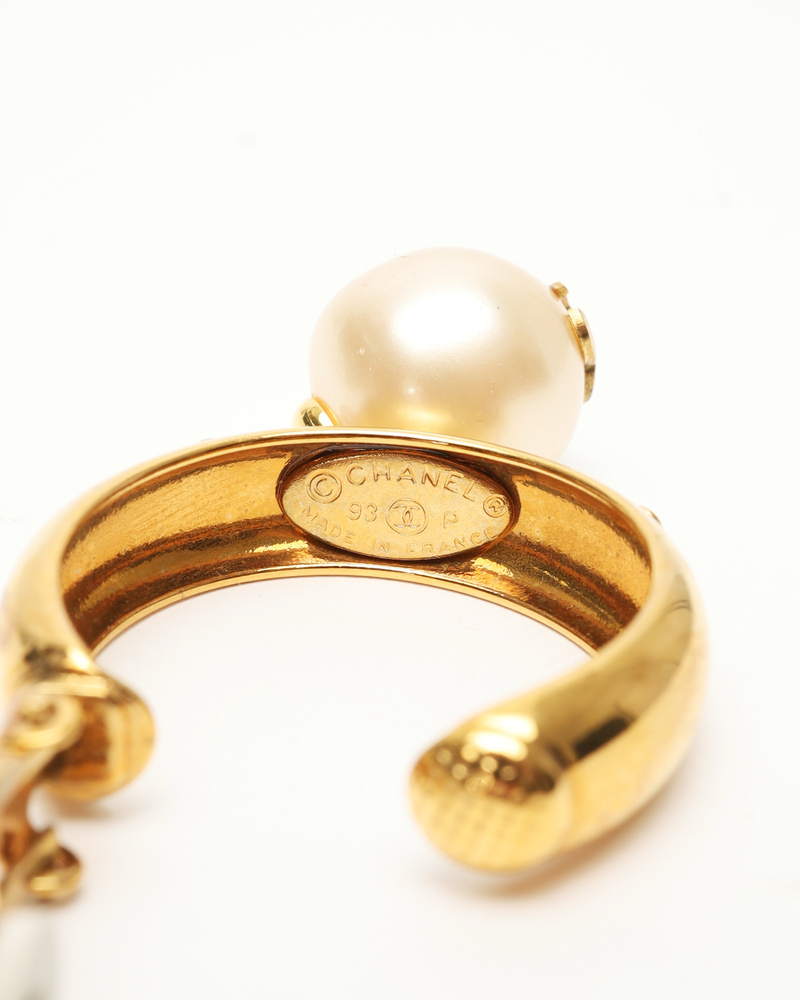 Chanel Cc Hoops With Pearl Earrings