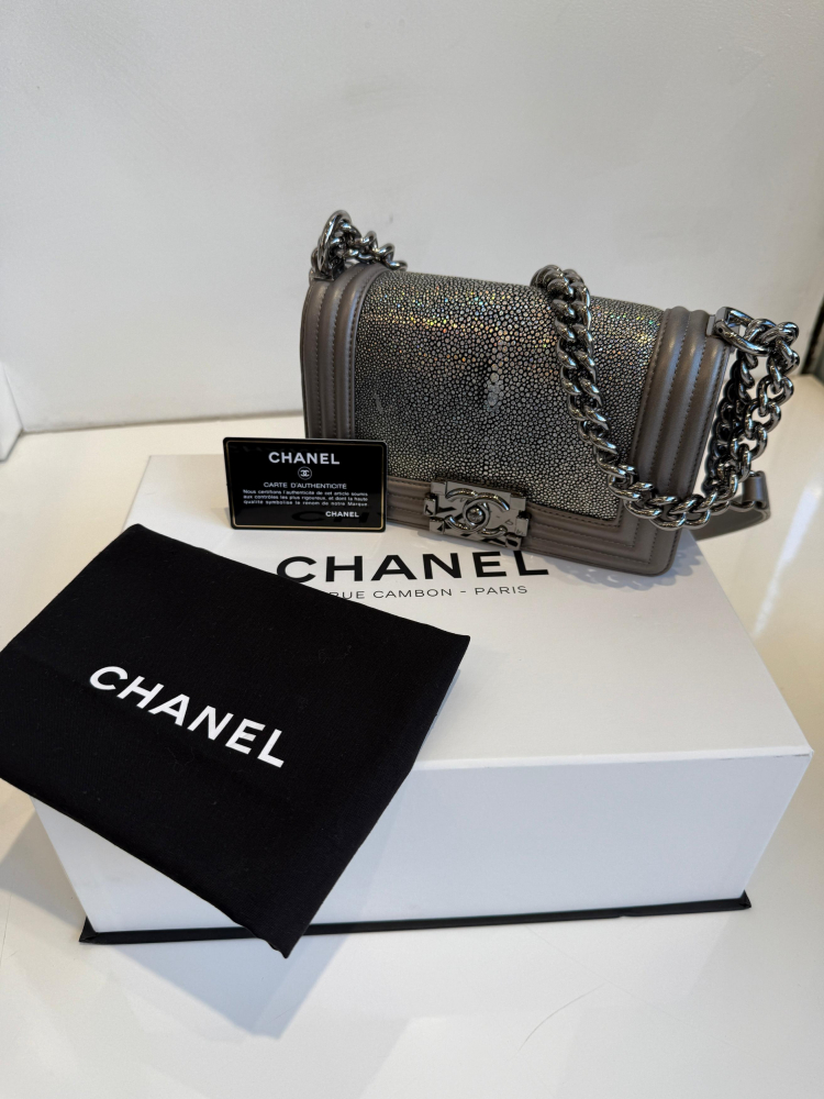 Chanel Small Boy Bag Stingray Grey