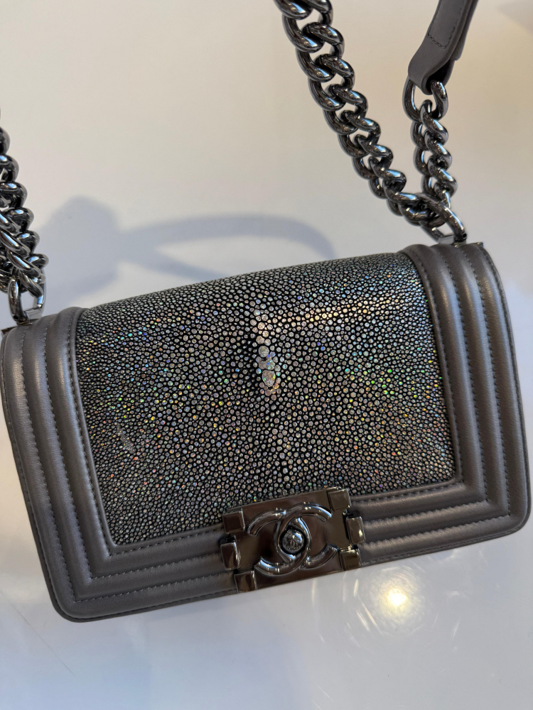 Chanel Small Boy Bag Stingray Grey