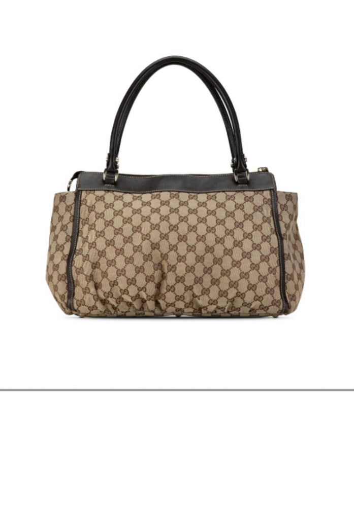 Gucci B Gucci Brown Beige Canvas Fabric GG Abbey D-Ring Tote Bag Italy