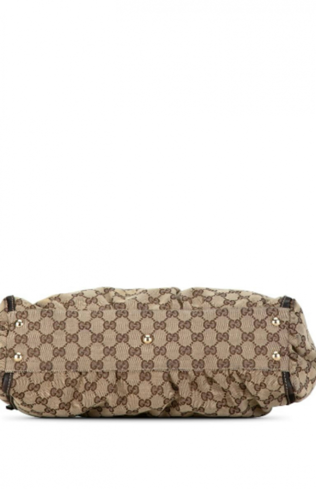 Gucci B Gucci Brown Beige Canvas Fabric GG Abbey D-Ring Tote Bag Italy