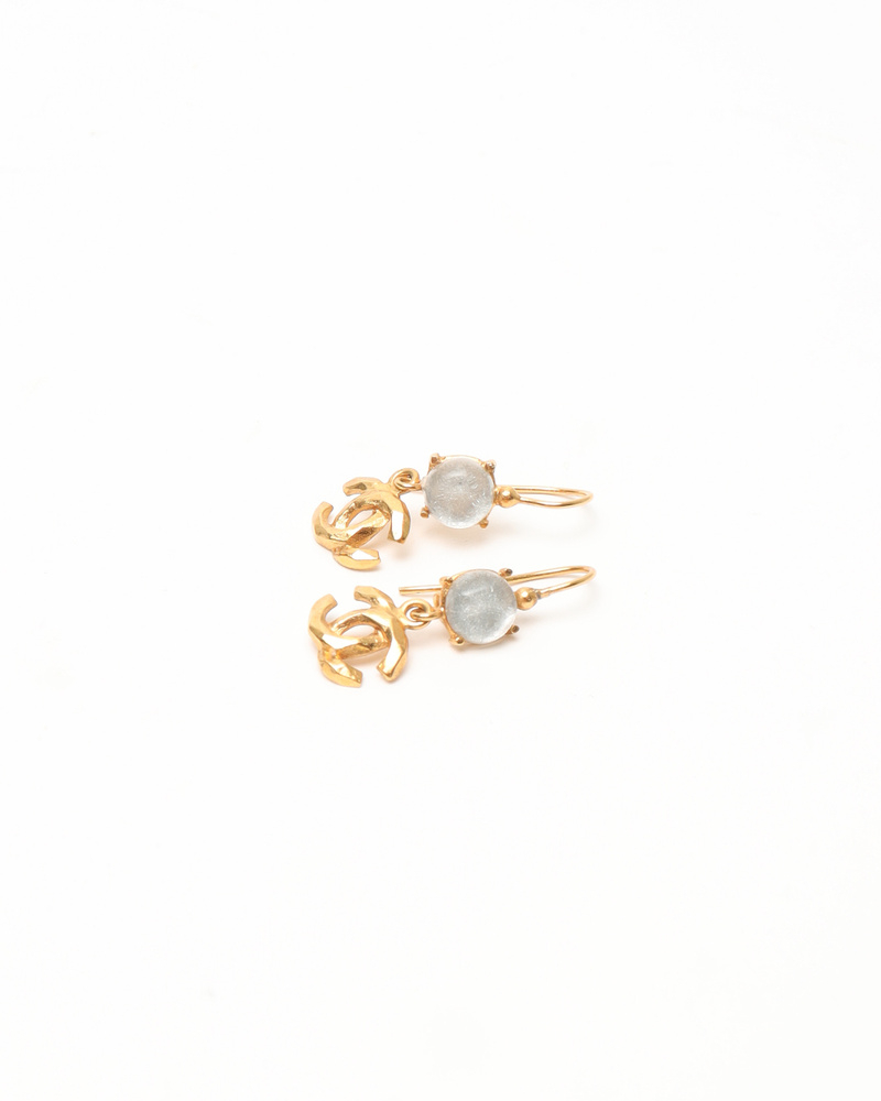 Chanel Coco Mark Stone Gold Earrings