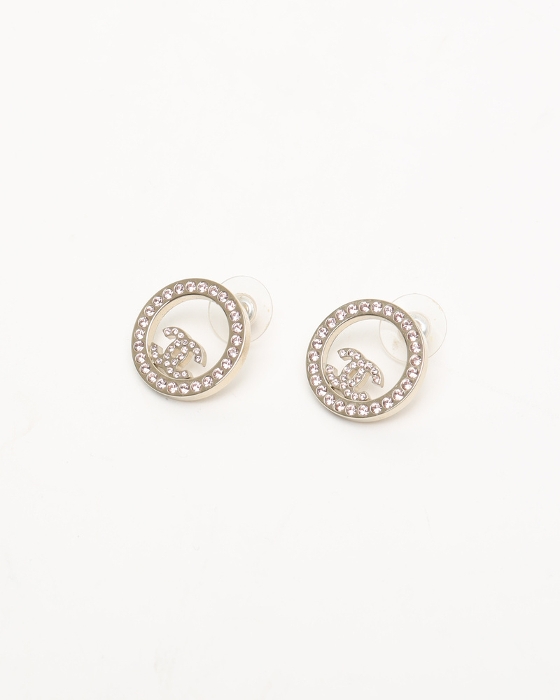 Chanel Coco Mark Circle Rhinestone Earrings
