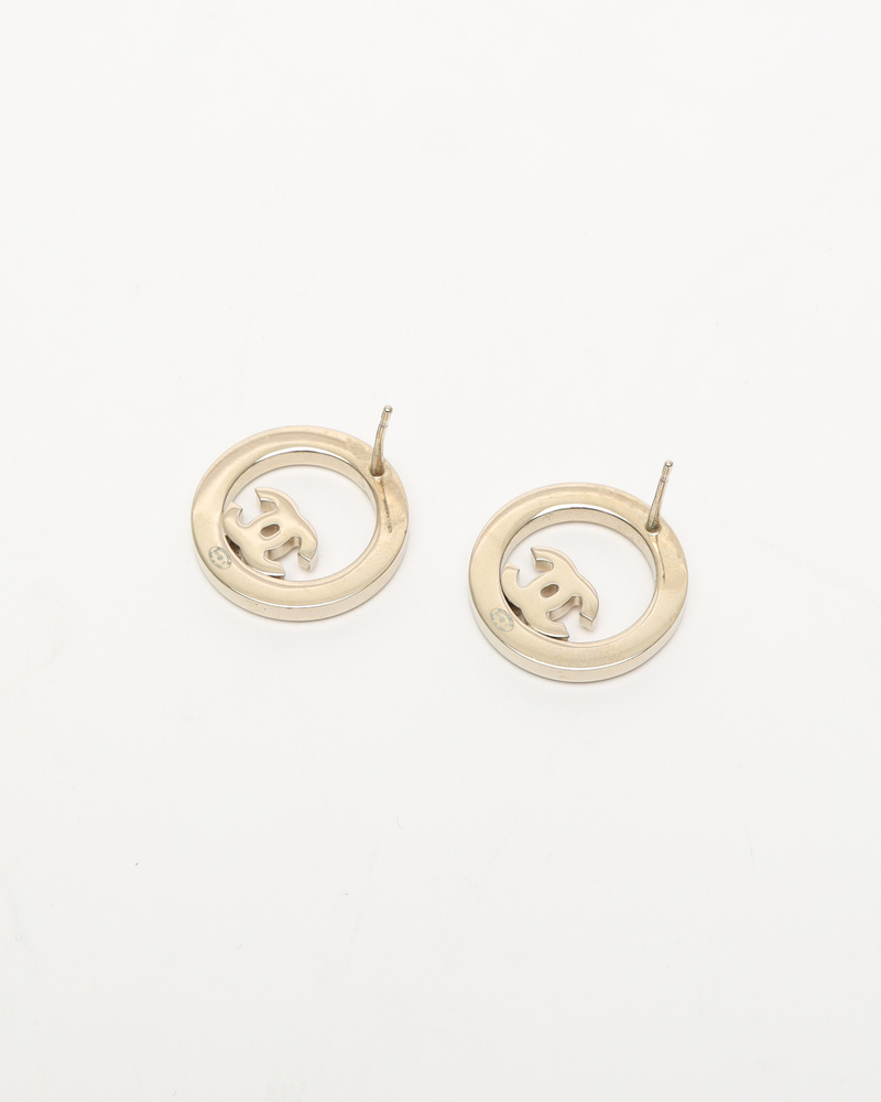 Chanel Coco Mark Circle Rhinestone Earrings