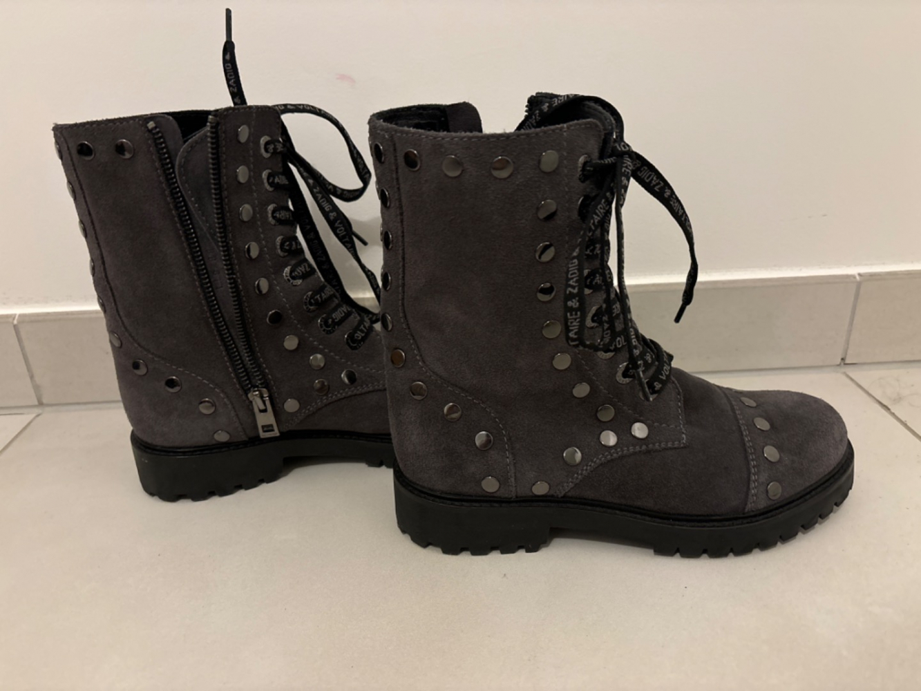 Zadig & Voltaire Joe boots daim gris studs