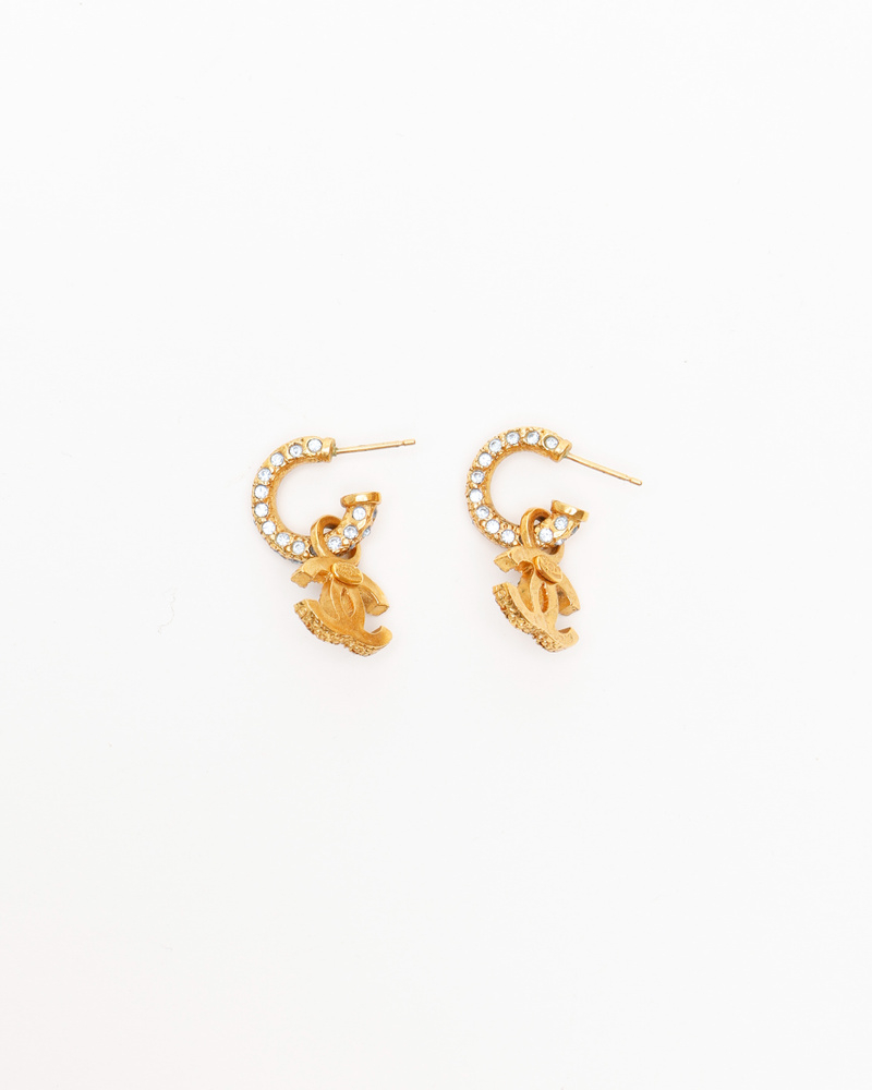 Chanel Coco Mark Rhinestone Dangling Earrings