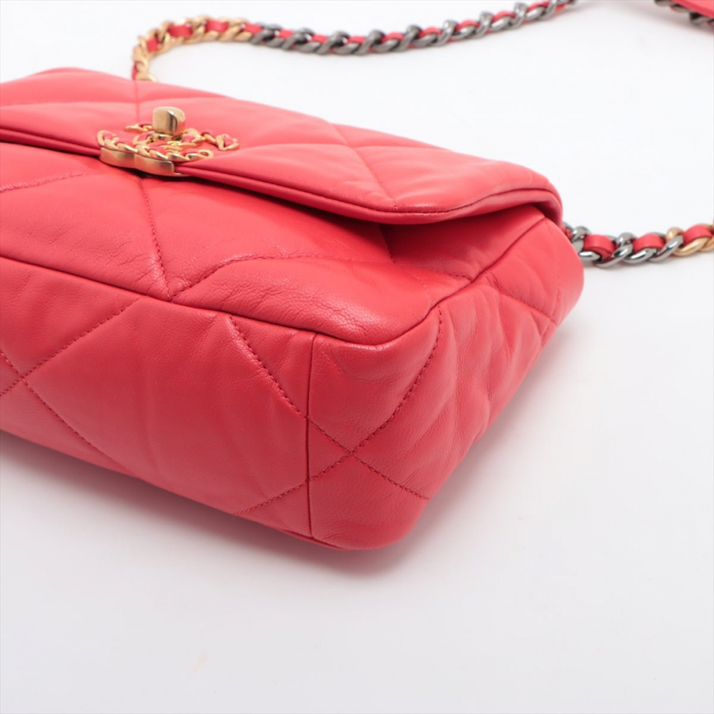 Chanel 19 Medium Matelassè Lambskin Leather 2-Ways Flap Handbag Red