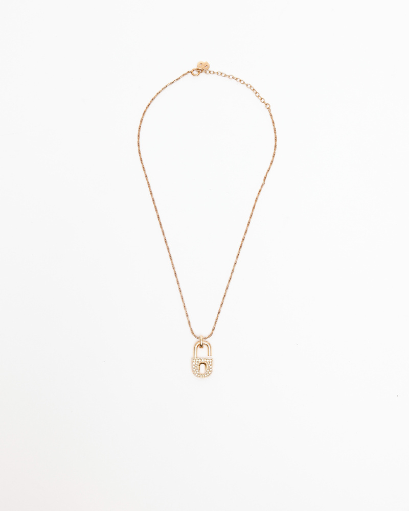 Christian Dior Rhinestone Padlock Charm Necklace