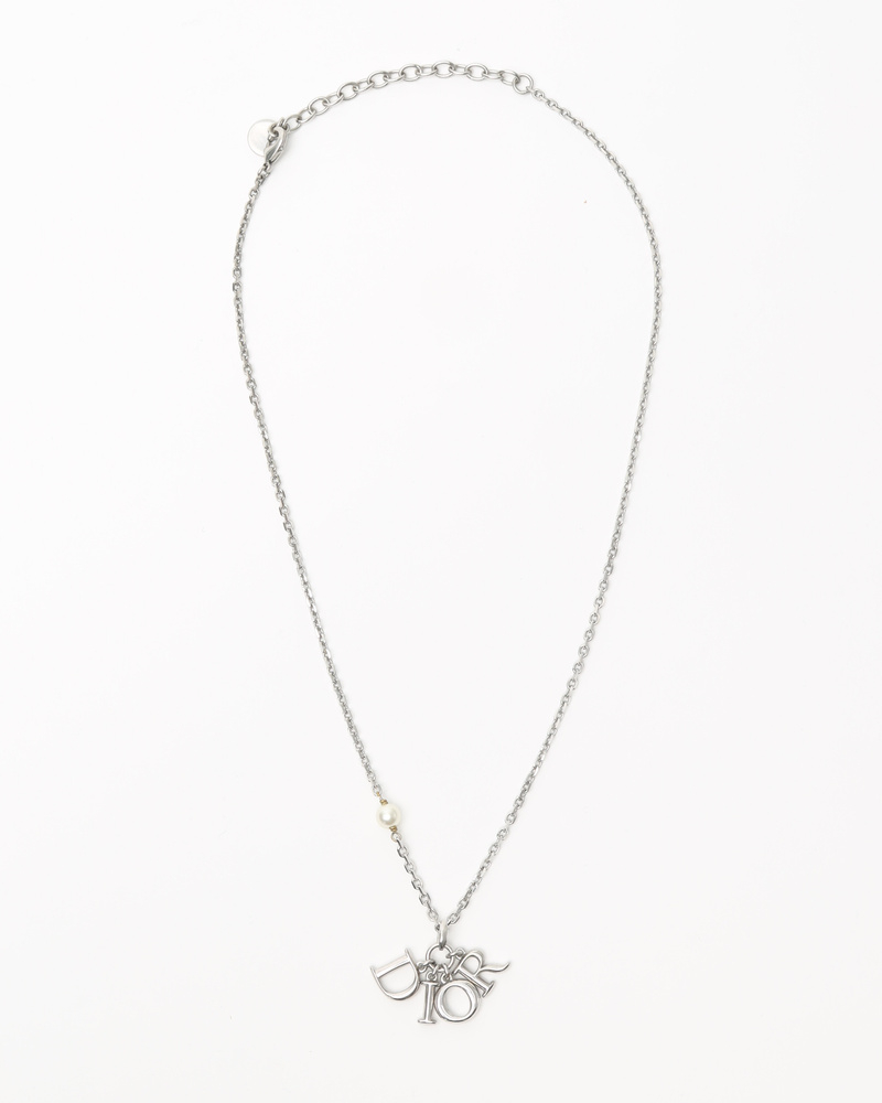 Christian Dior Logo Charm and Pearl Necklace