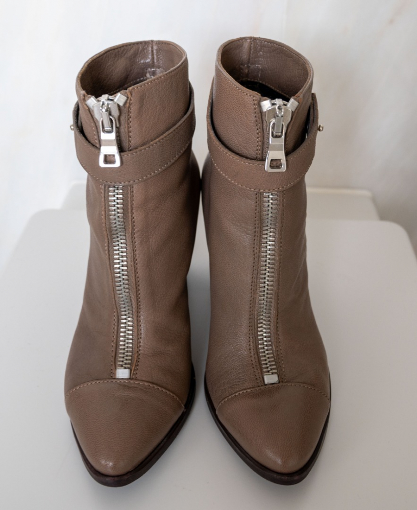 Max&Co. Taupe Leather Ankle Boots with Zipper