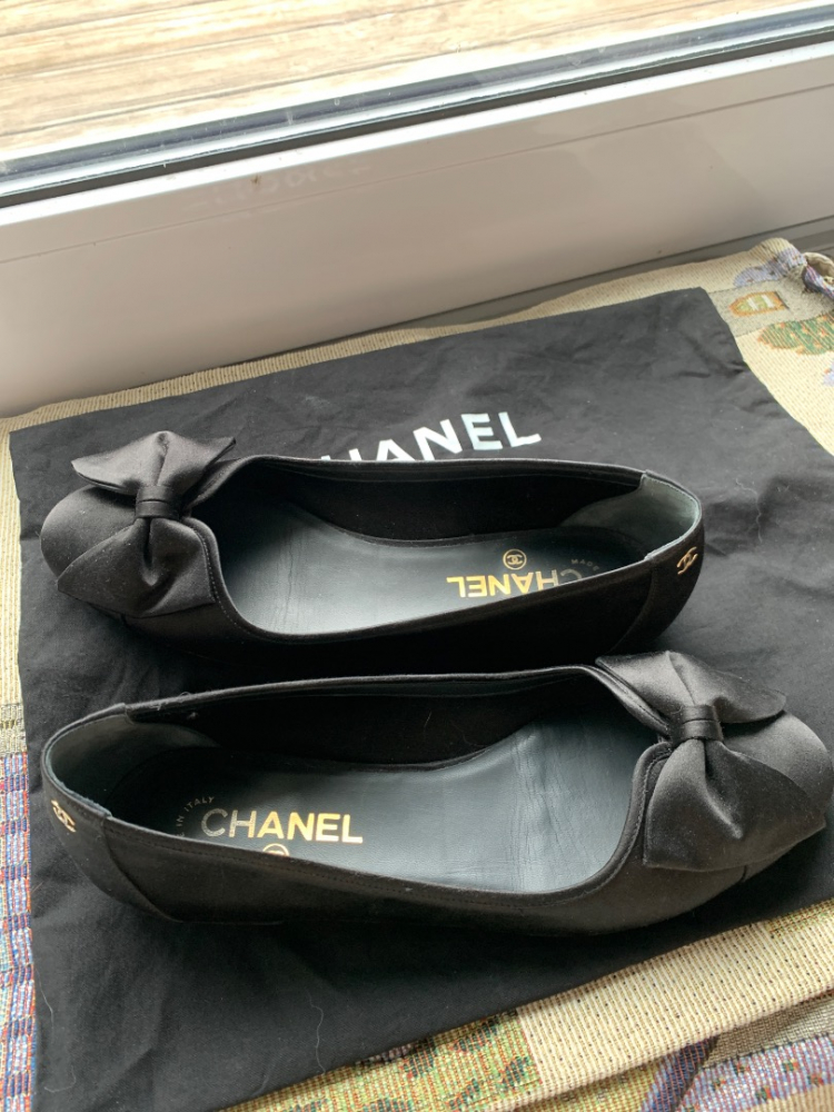 Chanel Satin Bow Flats Black