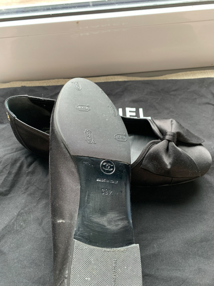 Chanel Satin Bow Flats Black