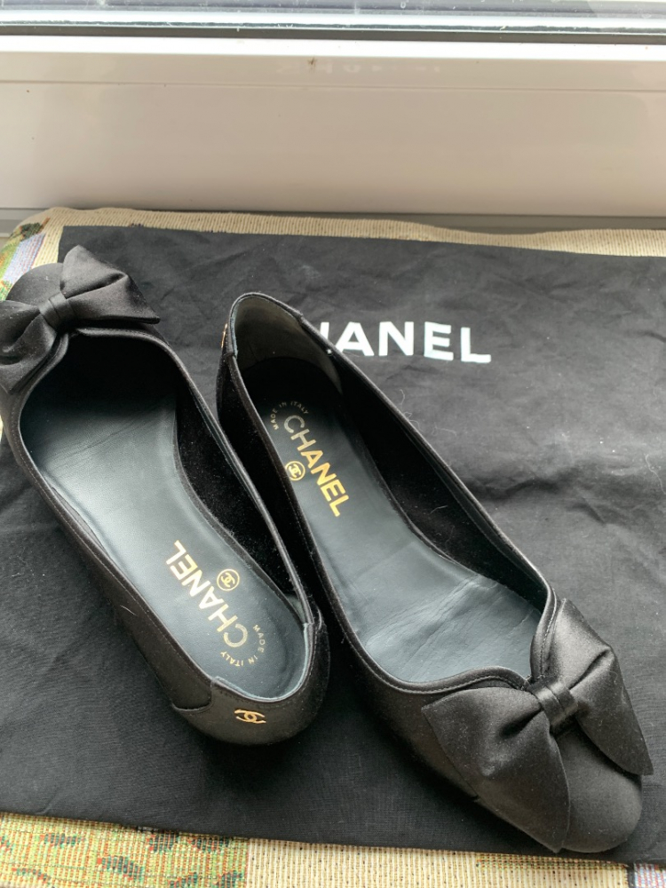 Chanel Satin Bow Flats Black
