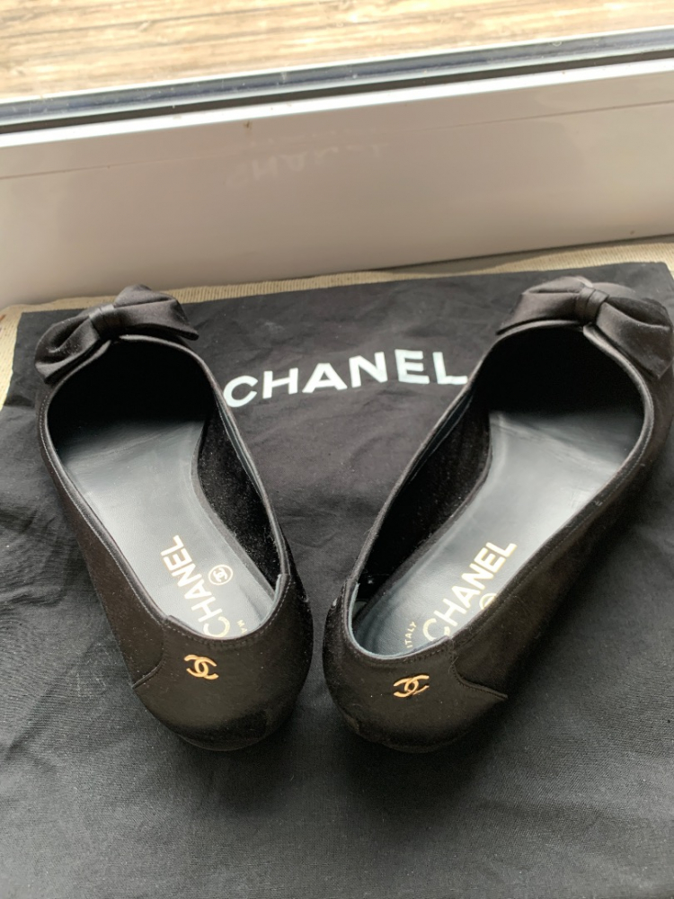 Chanel Satin Bow Flats Black