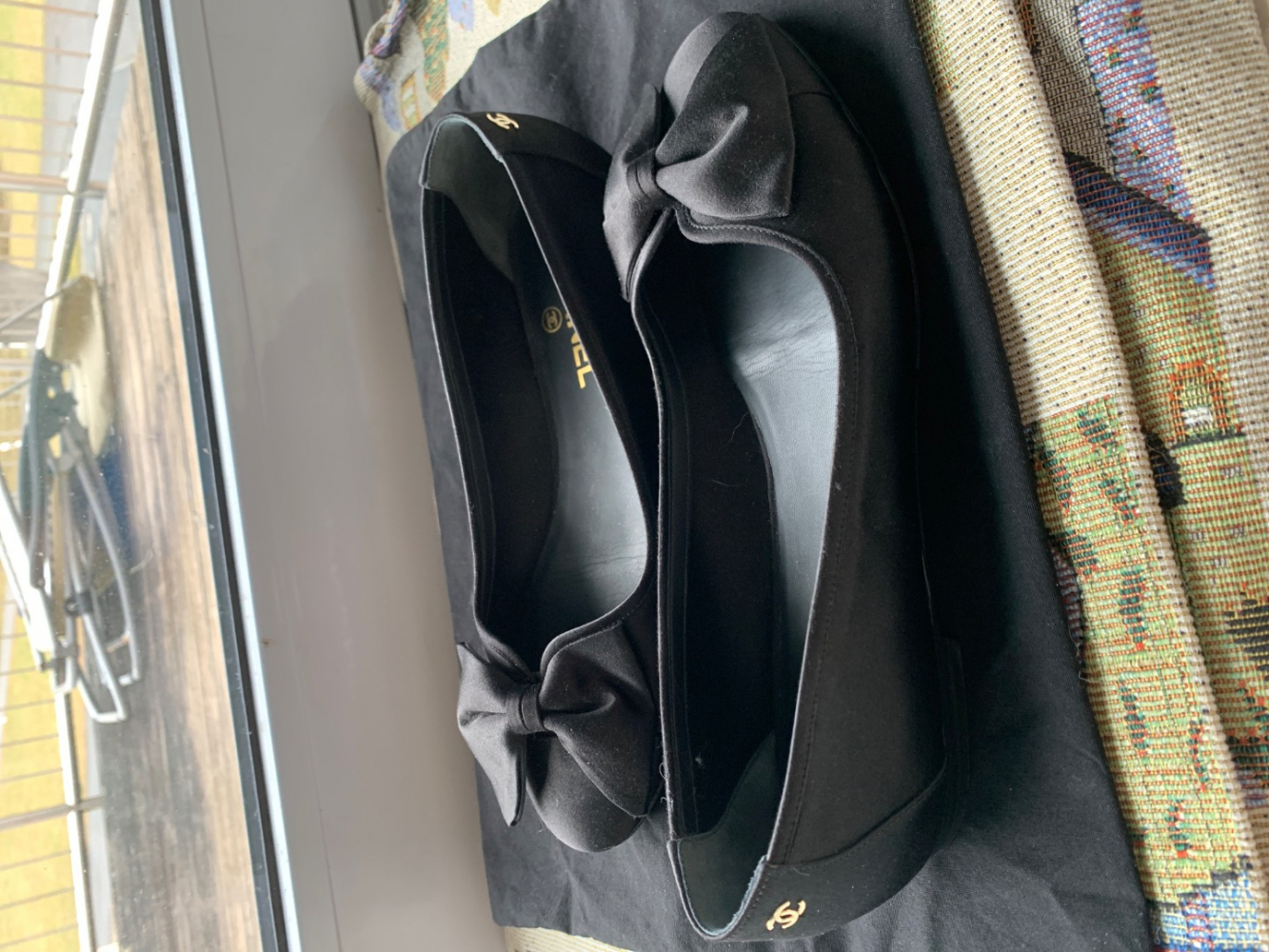 Chanel Satin Bow Flats Black