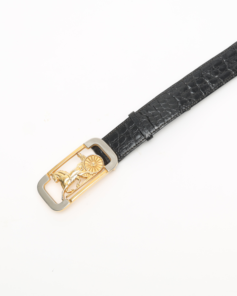 Celine Céline Carriage Backle Crocodile Leather Belt