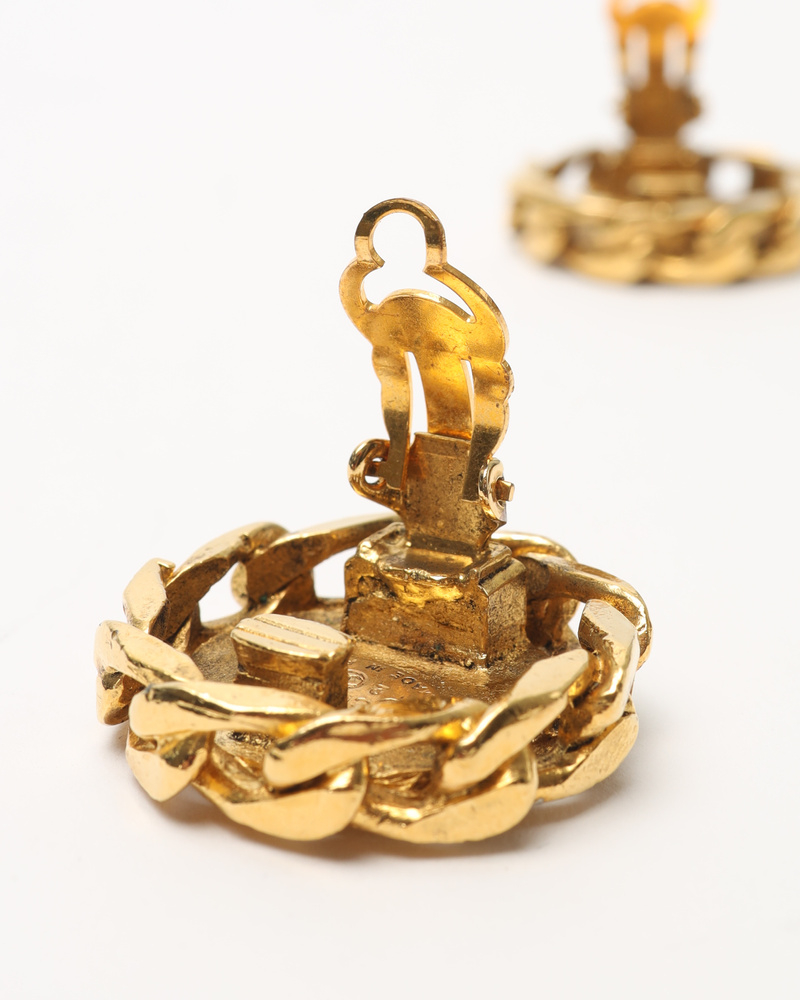 Chanel Coco Mark Circle Chain Rhinestone Clip-on Earrings