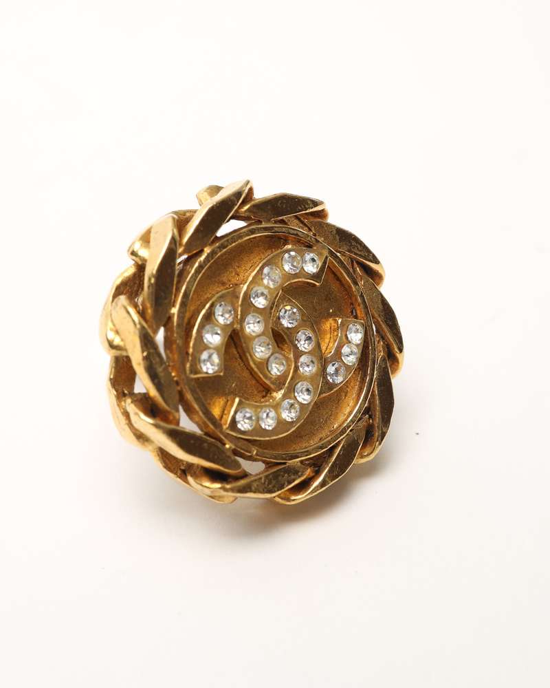 Chanel Coco Mark Circle Chain Rhinestone Clip-on Earrings