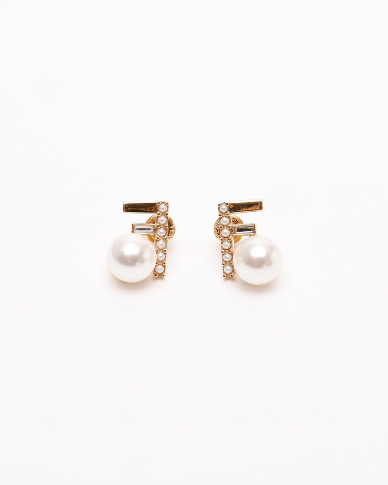 Fendi FF Rhinestone and Pearl Earrings
