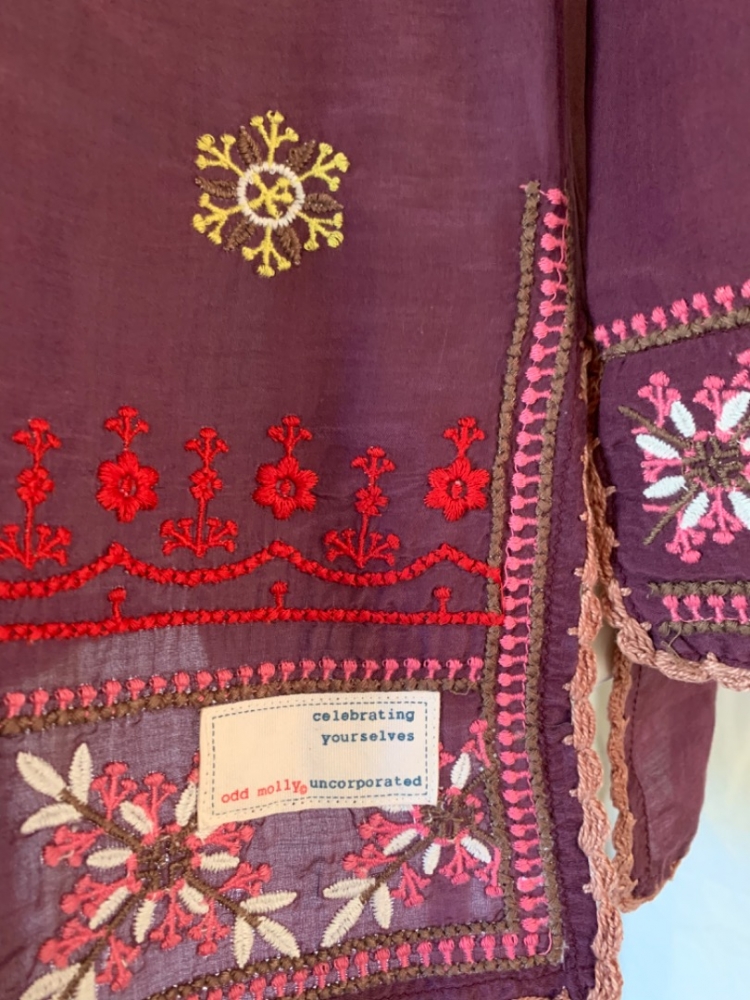 Odd Molly Top en soie brodée à manches longues