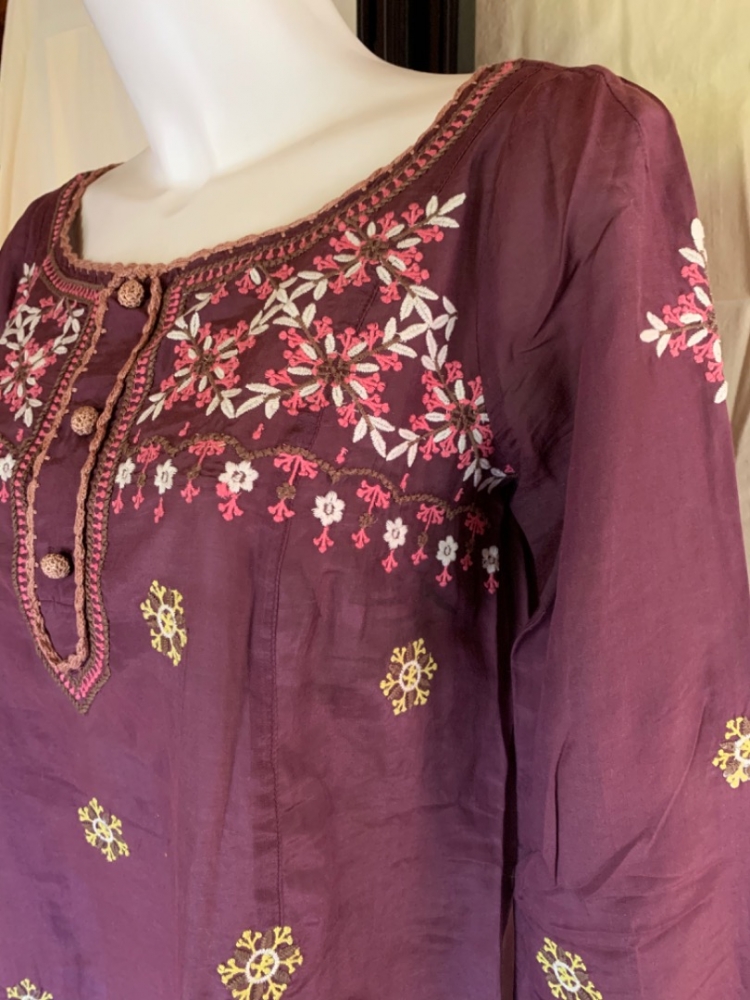 Odd Molly Top en soie brodée à manches longues