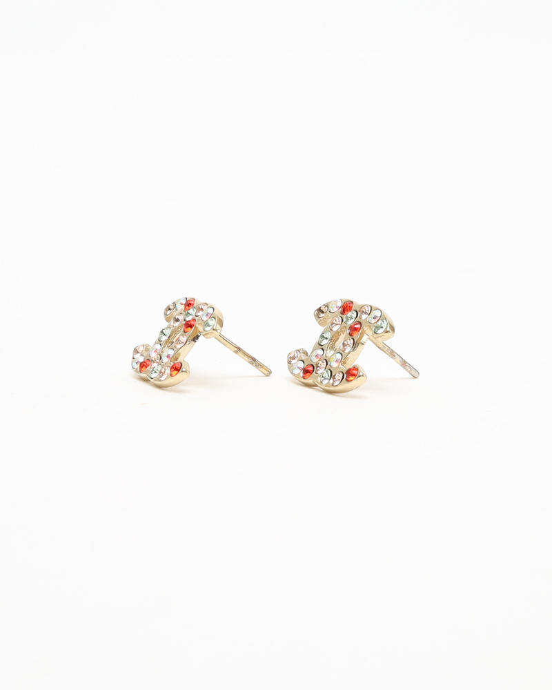 Chanel Coco Mark Colored Rhinestone Earrings
