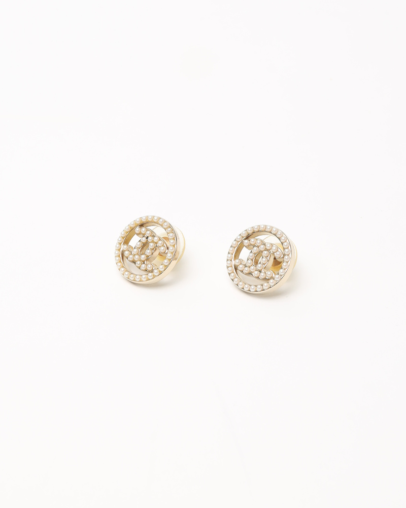 Chanel Coco Mark Rhinestone and Pearl Earrings