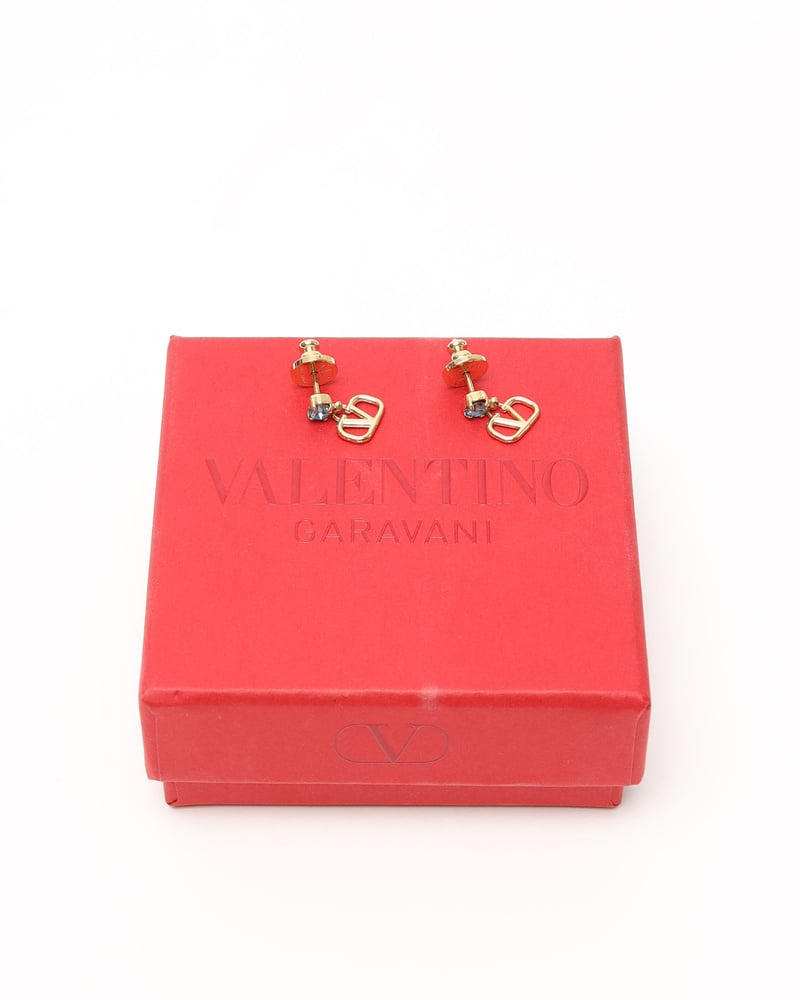 Valentino V logo Signature Rhinestone Earrings