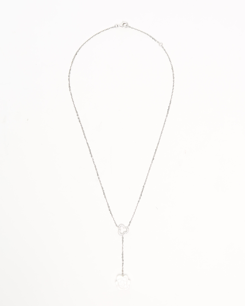 Chanel Camellia White Ceramic and Diamond 18kt White Gold Necklace