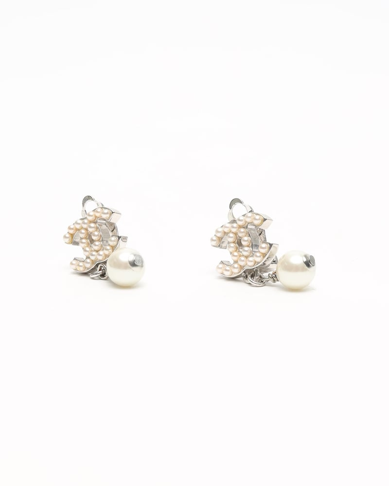 Chanel Coco Mark Rhinestone and Pearl Earrings