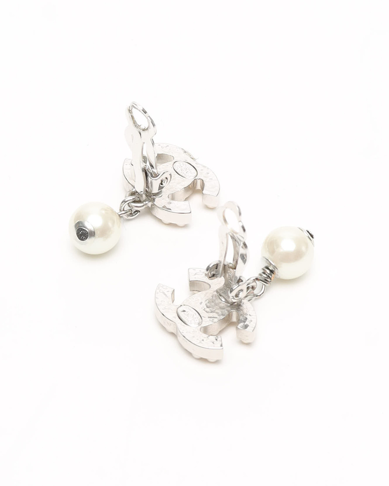 Chanel Coco Mark Rhinestone and Pearl Earrings