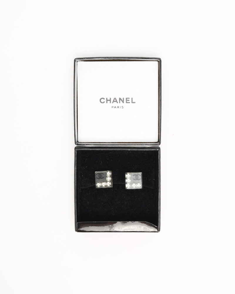 Chanel Square Rhinestone Clip-on Earrings