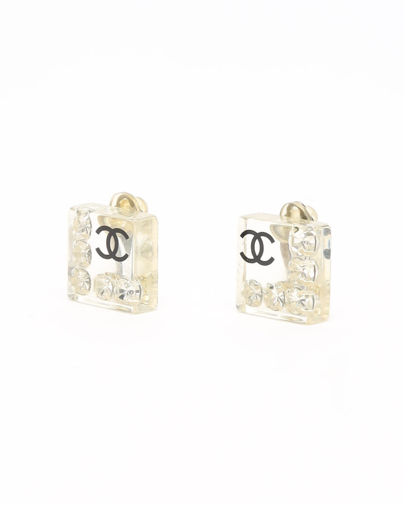 Chanel Square Rhinestone Clip-on Earrings
