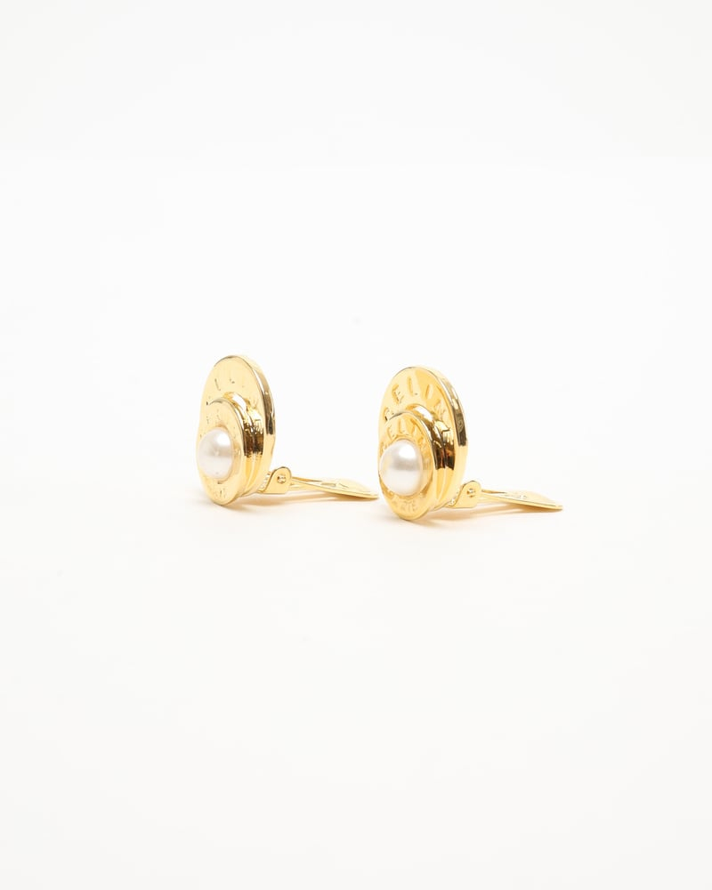 Celine Céline Logo Pearl Clip-on Earrings