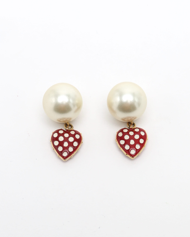 Christian Dior Tribal Pearl Heart Earrings