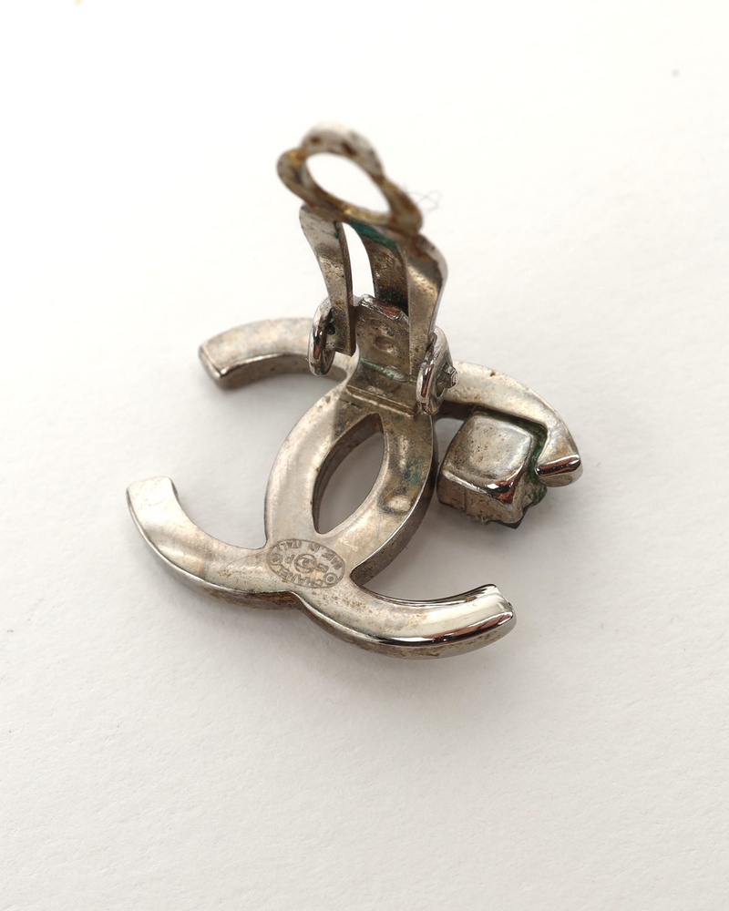 Chanel Coco Mark Black Stone Clip-on Earrings