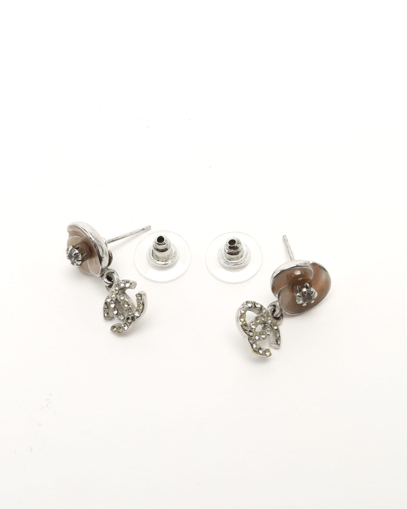 Chanel Coco Mark Rhinestone Flower Earrings