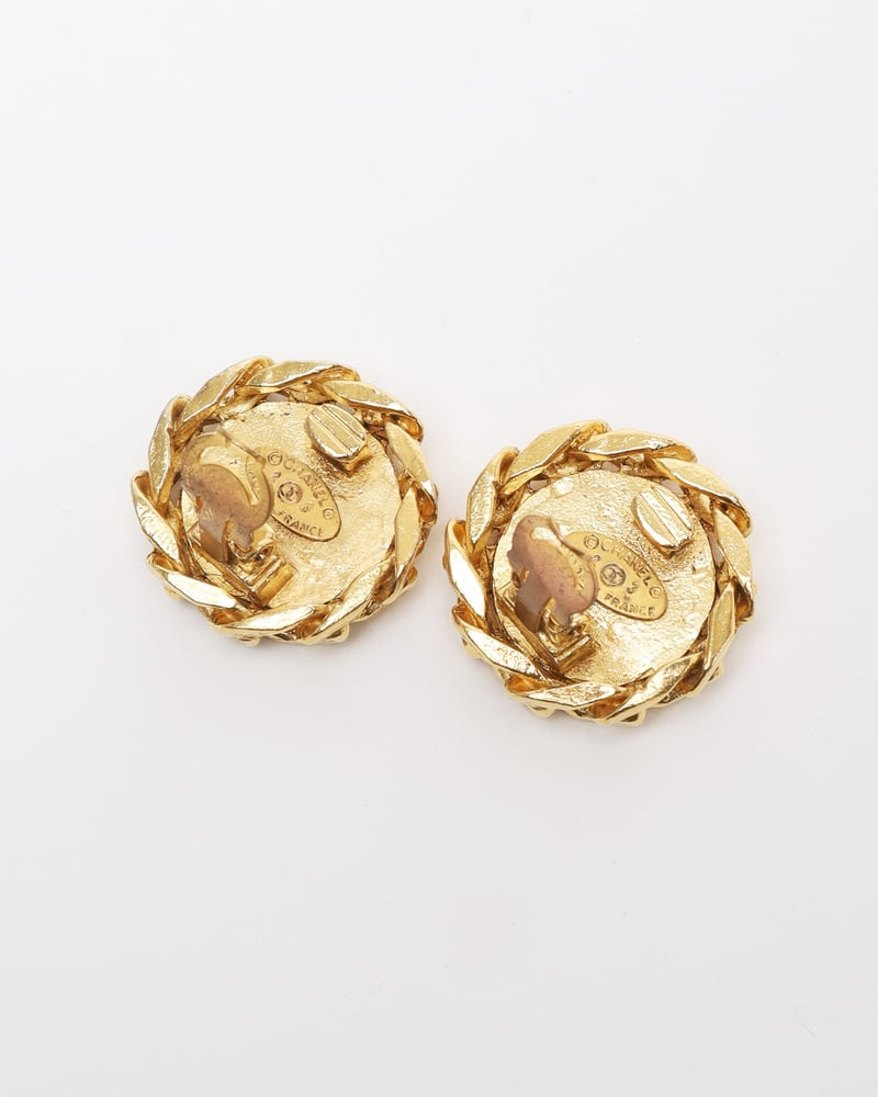 Chanel Coco Mark Circle Chain Rhinestone Clip-on Earrings