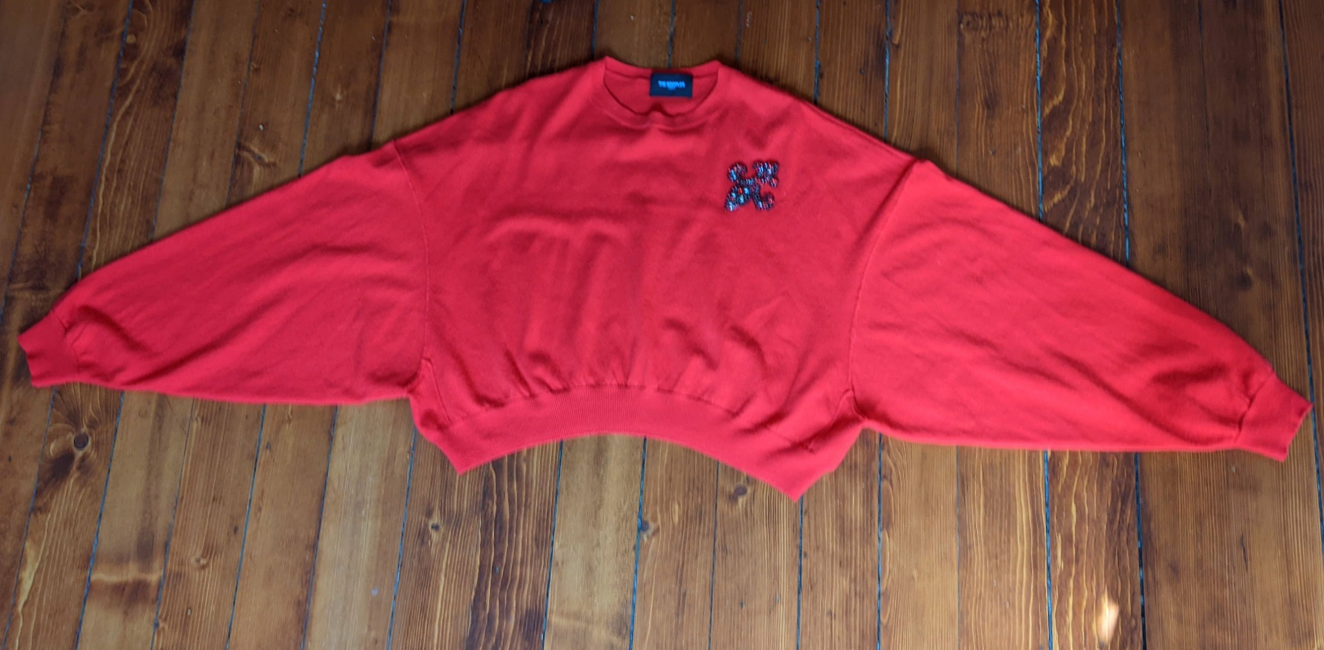 The Kooples Short, wide, bright red sweater with huge sleeves