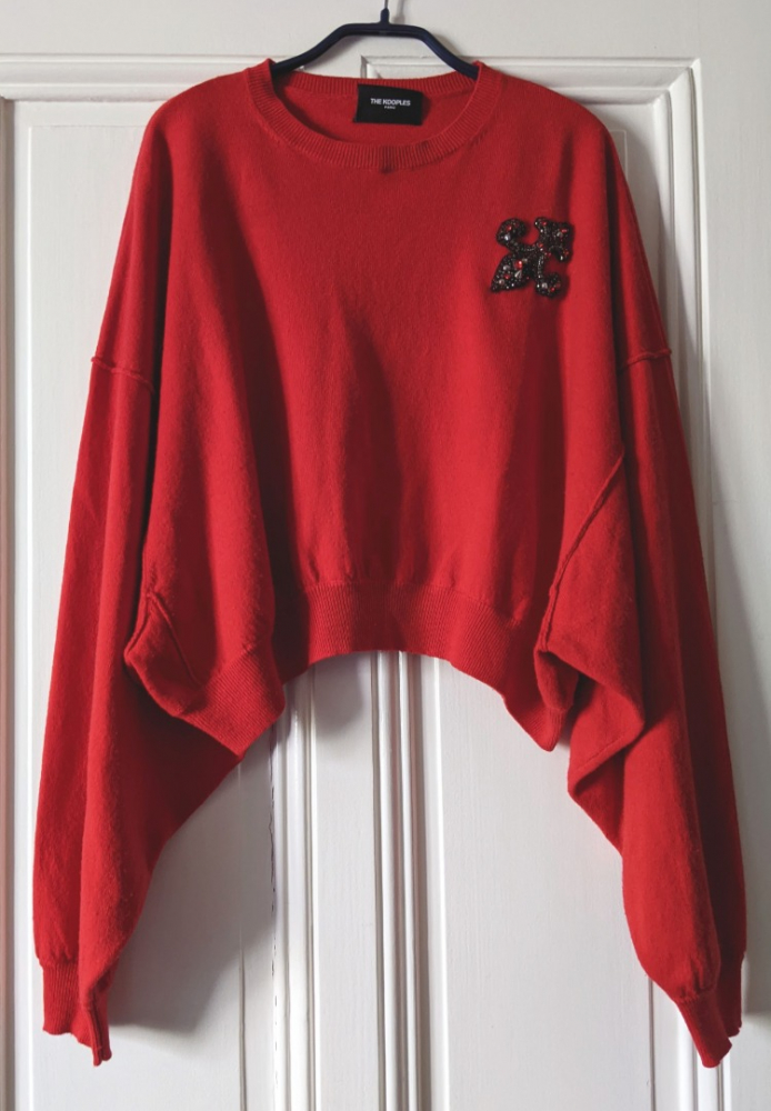 The Kooples Short, wide, bright red sweater with huge sleeves