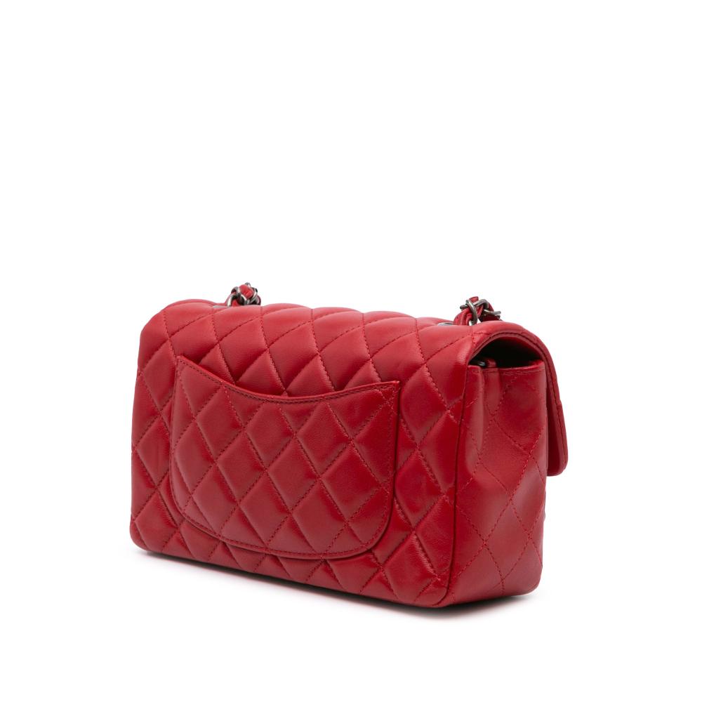 Chanel B Chanel Red Lambskin Leather Leather Mini Rectangular Classic Lambskin Single Flap France