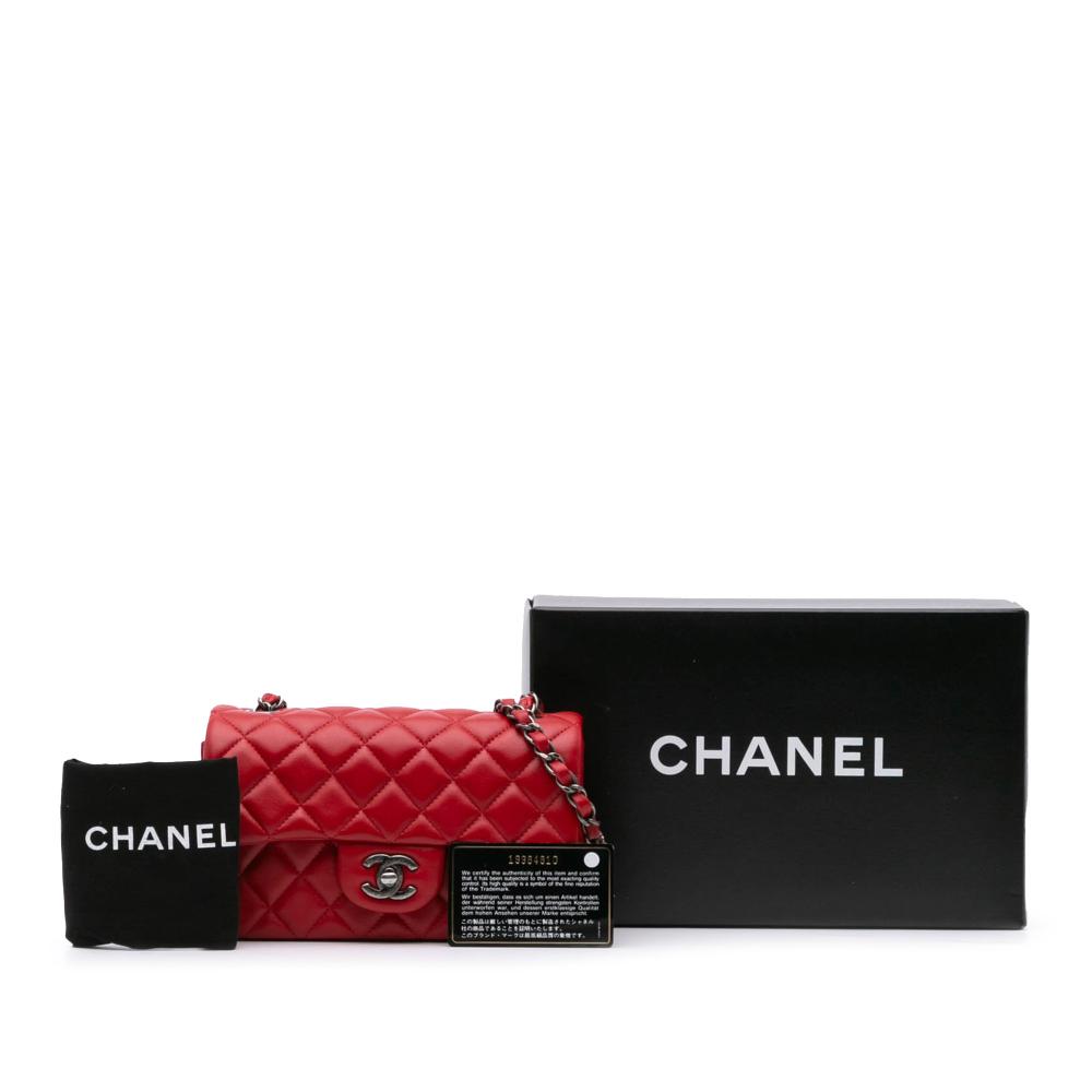 Chanel B Chanel Red Lambskin Leather Leather Mini Rectangular Classic Lambskin Single Flap France