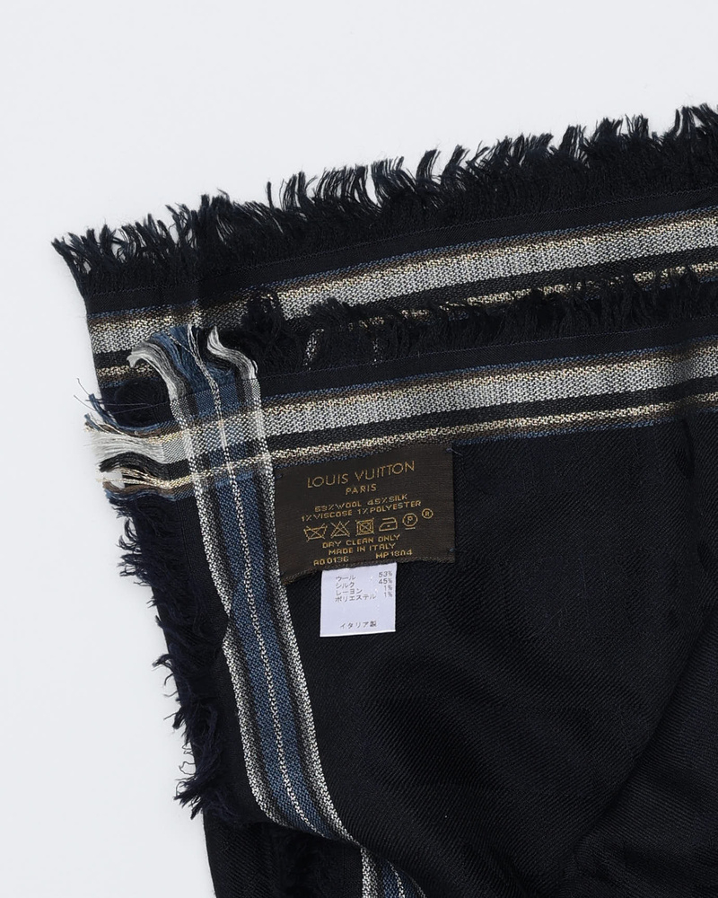 Louis Vuitton 130 Navy Wool And Silk Scarf